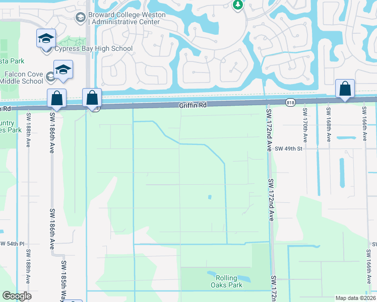 map of restaurants, bars, coffee shops, grocery stores, and more near 4900 Southwest 178th Avenue in Southwest Ranches