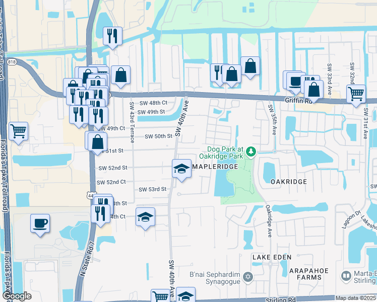 map of restaurants, bars, coffee shops, grocery stores, and more near 5130 Southwest 40th Avenue in Fort Lauderdale