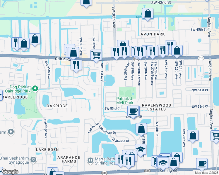 map of restaurants, bars, coffee shops, grocery stores, and more near 3047 Southwest 50th Street in Fort Lauderdale