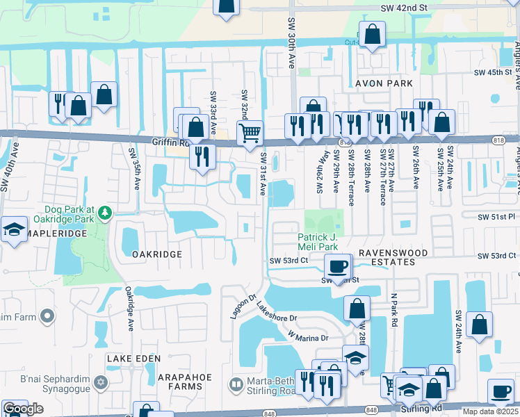 map of restaurants, bars, coffee shops, grocery stores, and more near 3047 Southwest 50th Street in Fort Lauderdale