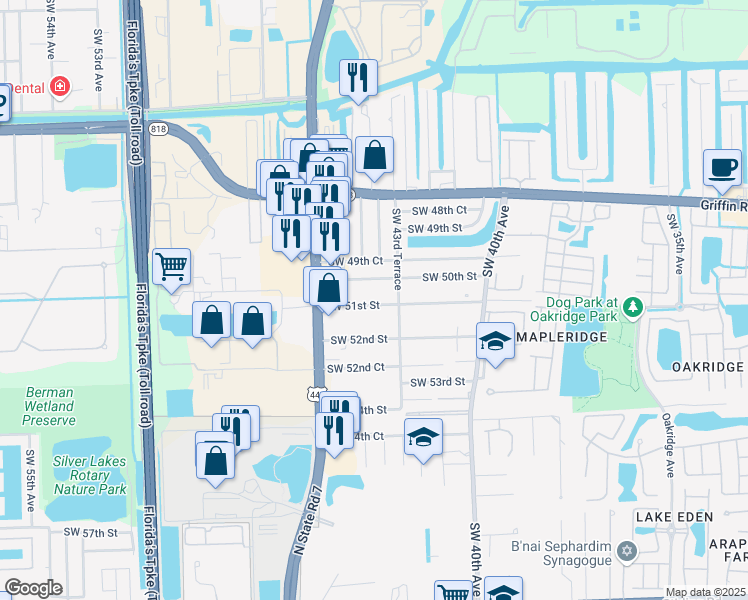 map of restaurants, bars, coffee shops, grocery stores, and more near 4364 Southwest 51st Street in Fort Lauderdale