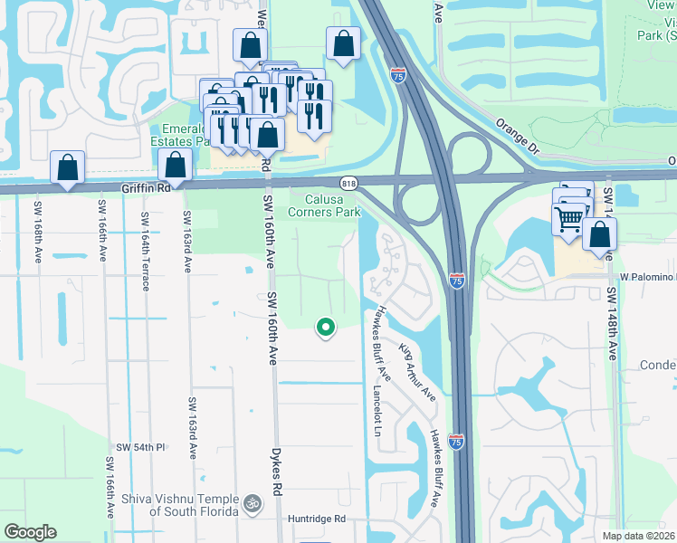 map of restaurants, bars, coffee shops, grocery stores, and more near 15990 Griffin Road in Southwest Ranches