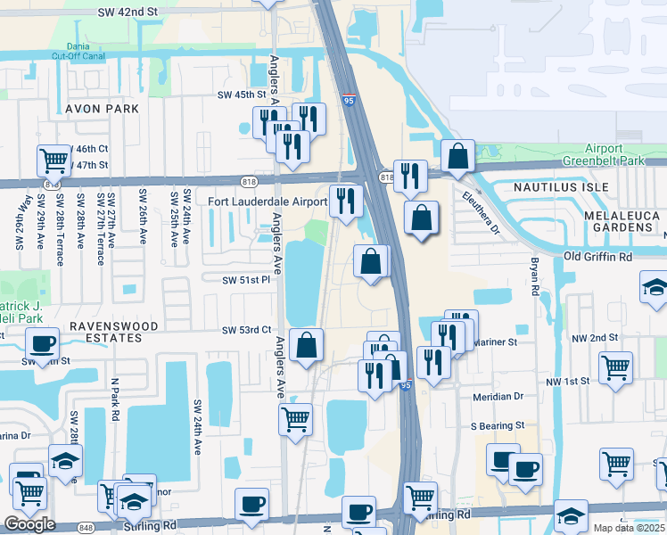 map of restaurants, bars, coffee shops, grocery stores, and more near 300 Gulf Stream Way in Dania Beach