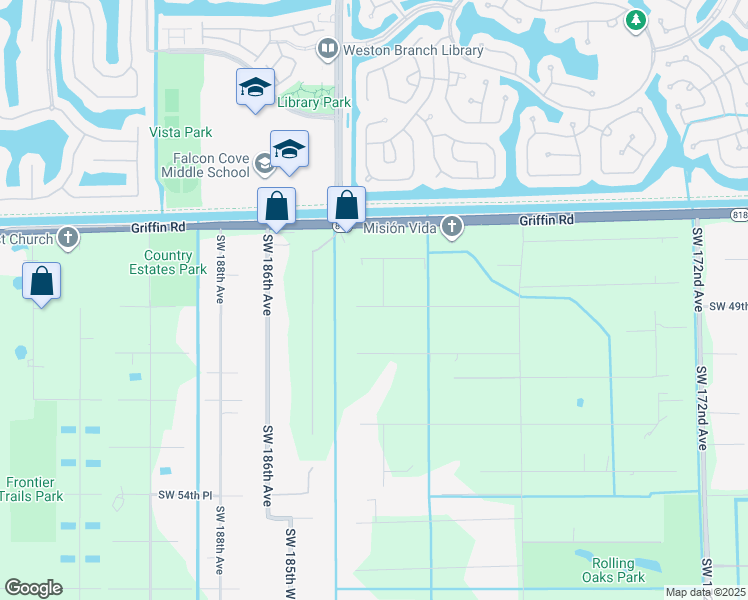 map of restaurants, bars, coffee shops, grocery stores, and more near 18301 Southwest 50th Street in Southwest Ranches