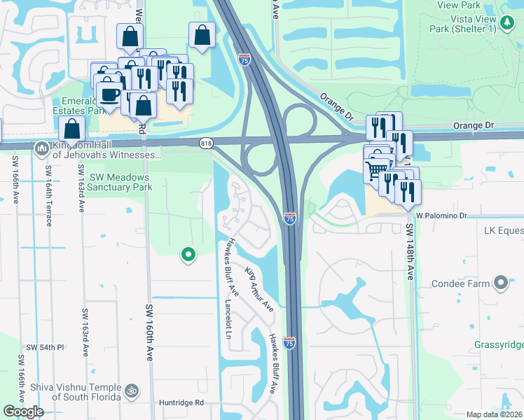 map of restaurants, bars, coffee shops, grocery stores, and more near 4800 East Roundtable Road in Davie