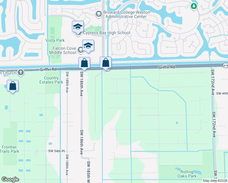 map of restaurants, bars, coffee shops, grocery stores, and more near 18301 Southwest 50th Street in Southwest Ranches