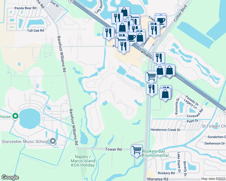map of restaurants, bars, coffee shops, grocery stores, and more near 58 Cypress View Drive in Naples
