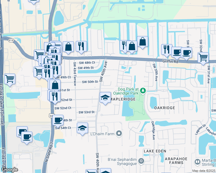 map of restaurants, bars, coffee shops, grocery stores, and more near 5026 Southwest 40th Avenue in Fort Lauderdale