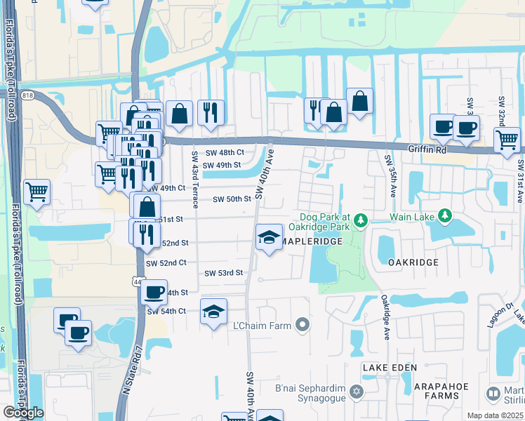 map of restaurants, bars, coffee shops, grocery stores, and more near 4020 Southwest 50th Street in Fort Lauderdale