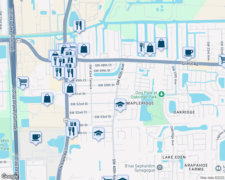 map of restaurants, bars, coffee shops, grocery stores, and more near 4020 Southwest 50th Street in Fort Lauderdale