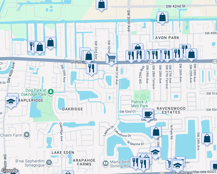 map of restaurants, bars, coffee shops, grocery stores, and more near 3169 Southwest 50th Street in Fort Lauderdale