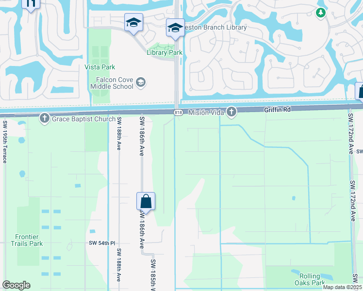 map of restaurants, bars, coffee shops, grocery stores, and more near 18391 Southwest 50th Street in Southwest Ranches