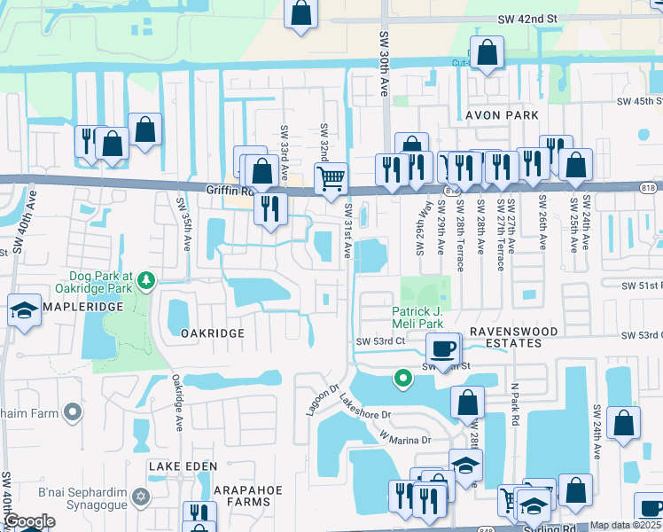 map of restaurants, bars, coffee shops, grocery stores, and more near 3169 Southwest 50th Street in Fort Lauderdale