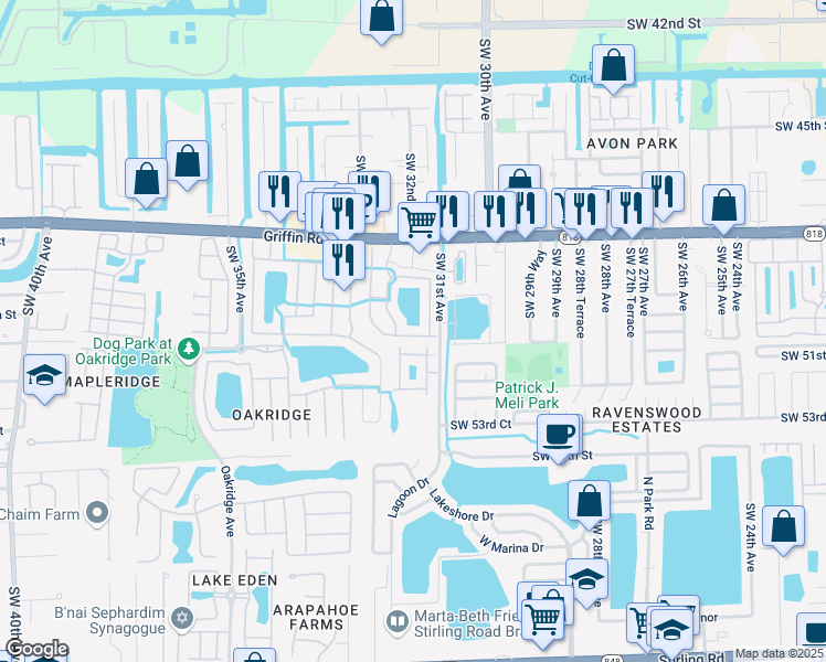 map of restaurants, bars, coffee shops, grocery stores, and more near 3169 Southwest 50th Street in Fort Lauderdale