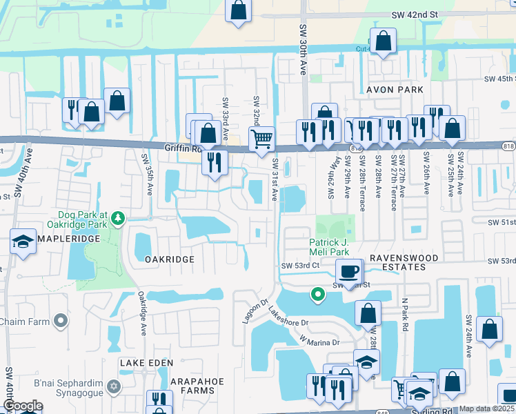 map of restaurants, bars, coffee shops, grocery stores, and more near 3169 Southwest 50th Street in Fort Lauderdale