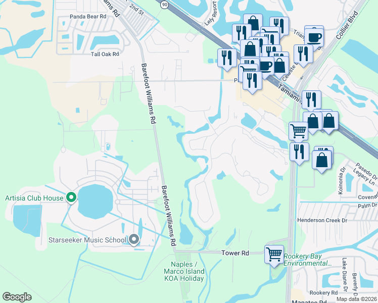 map of restaurants, bars, coffee shops, grocery stores, and more near 32 Grey Wing Point in Naples