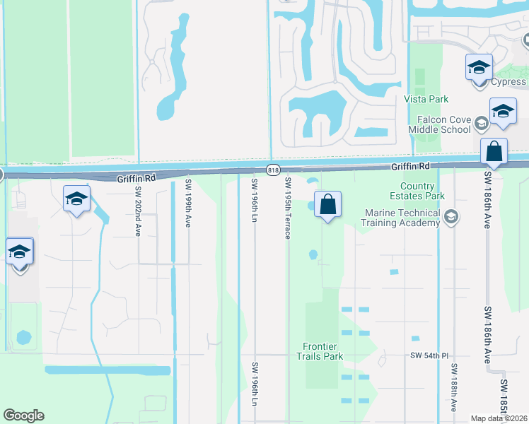 map of restaurants, bars, coffee shops, grocery stores, and more near 4820 Southwest 196th Lane in Southwest Ranches