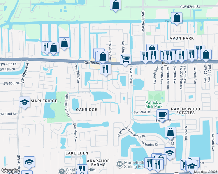 map of restaurants, bars, coffee shops, grocery stores, and more near 5072 Southwest 32nd Way in Fort Lauderdale