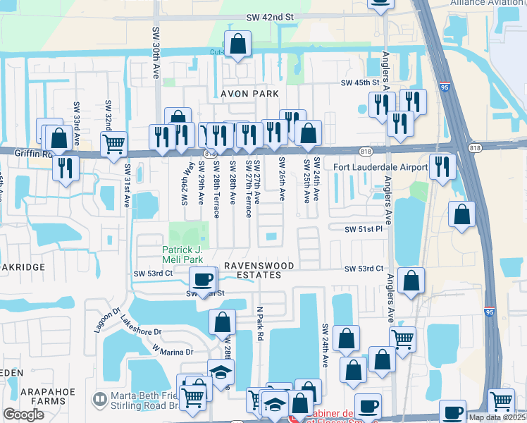 map of restaurants, bars, coffee shops, grocery stores, and more near 5063 Southwest 27th Avenue in Fort Lauderdale