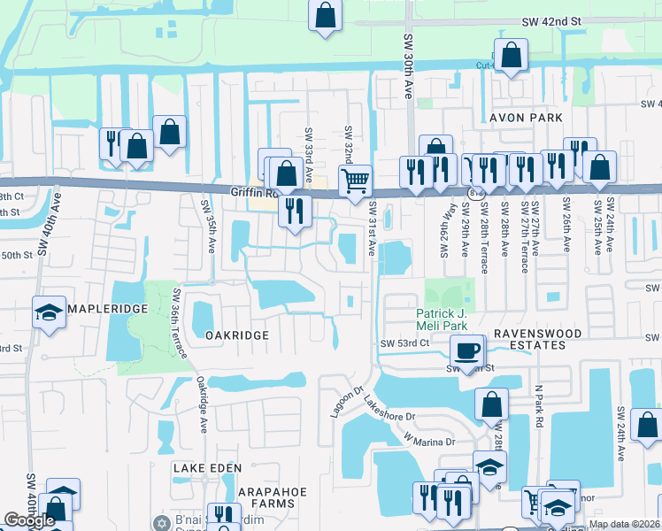 map of restaurants, bars, coffee shops, grocery stores, and more near 4974 Southwest 32nd Terrace in Fort Lauderdale