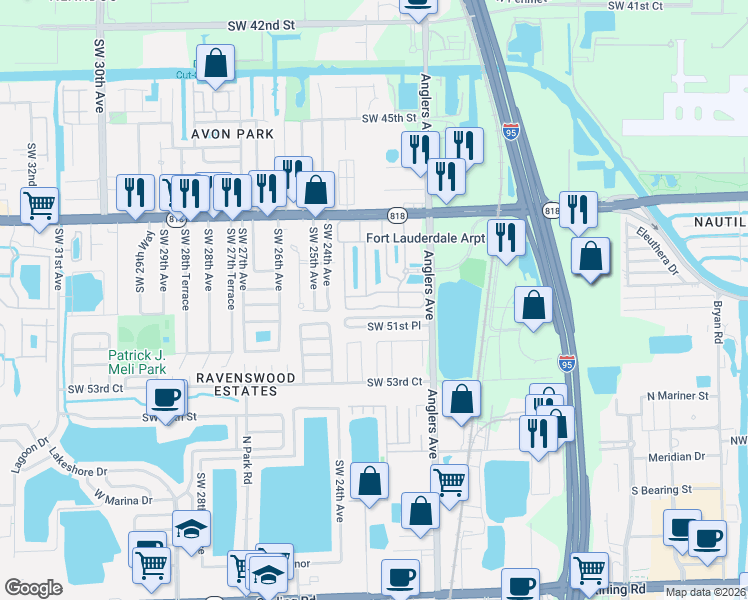 map of restaurants, bars, coffee shops, grocery stores, and more near 2250 Anchor Court in Fort Lauderdale