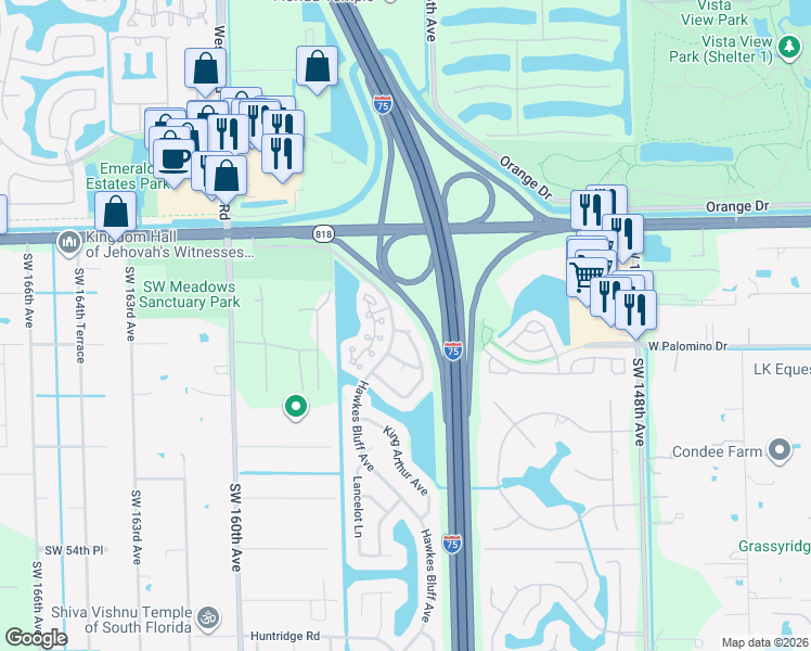 map of restaurants, bars, coffee shops, grocery stores, and more near 4800 East Roundtable Road in Davie