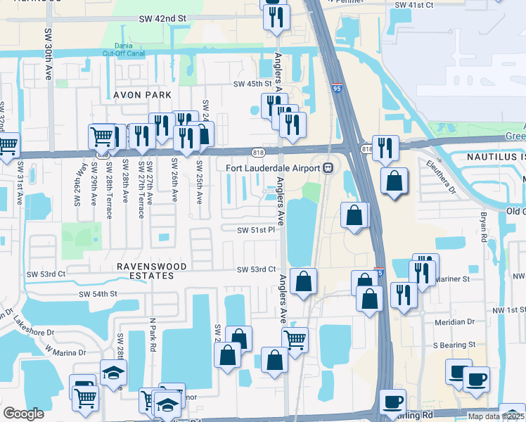 map of restaurants, bars, coffee shops, grocery stores, and more near 2131 Anchor Court in Fort Lauderdale