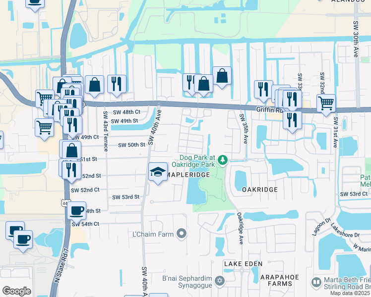 map of restaurants, bars, coffee shops, grocery stores, and more near 3808 Southwest 50th Court in Fort Lauderdale
