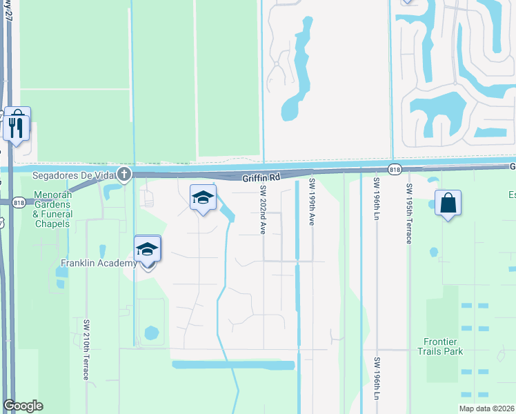 map of restaurants, bars, coffee shops, grocery stores, and more near 20201 Southwest 48th Place in Southwest Ranches