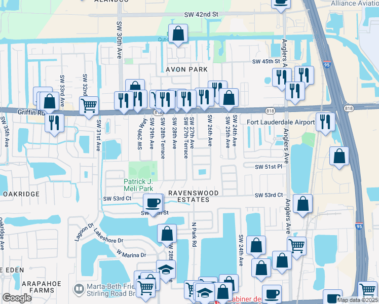 map of restaurants, bars, coffee shops, grocery stores, and more near 5063 Southwest 27th Avenue in Fort Lauderdale