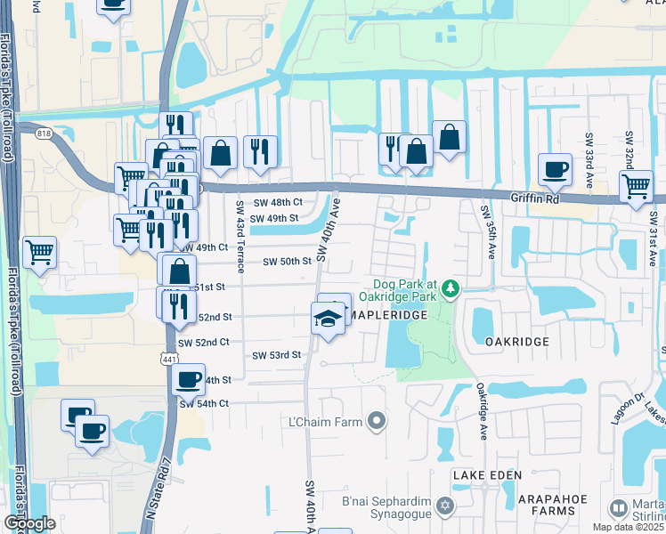 map of restaurants, bars, coffee shops, grocery stores, and more near 4020 Southwest 50th Street in Fort Lauderdale
