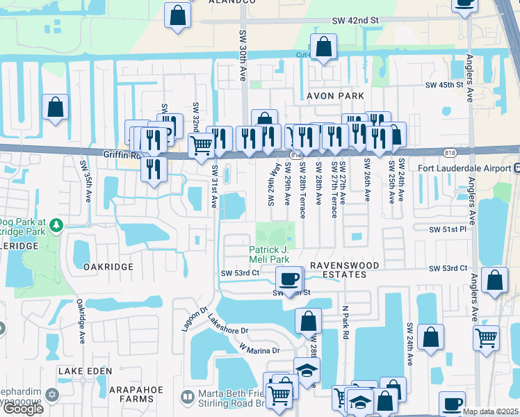 map of restaurants, bars, coffee shops, grocery stores, and more near 5031 Southwest 29th Way in Fort Lauderdale