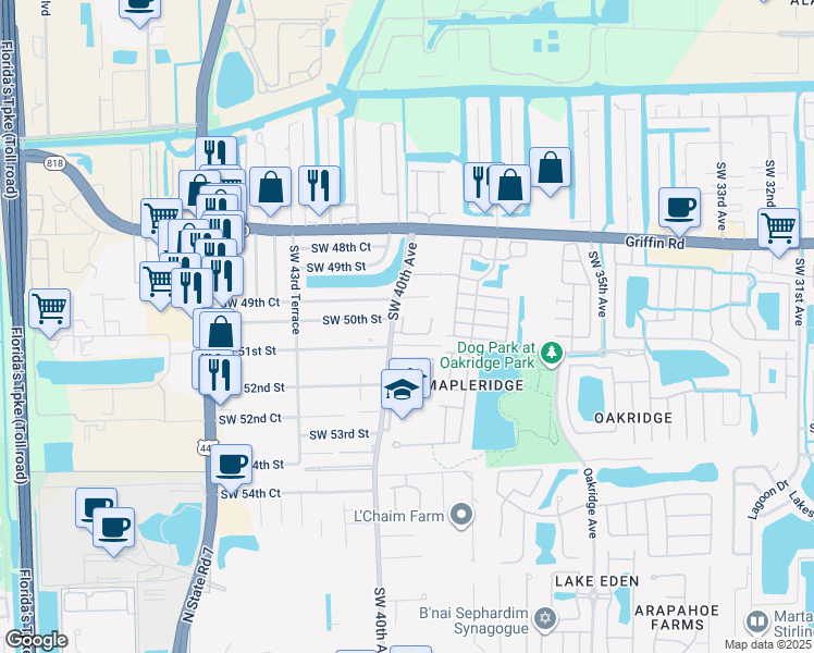 map of restaurants, bars, coffee shops, grocery stores, and more near 4020 Southwest 50th Street in Fort Lauderdale