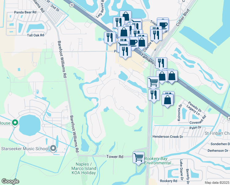 map of restaurants, bars, coffee shops, grocery stores, and more near 18 Cypress View Drive in Naples