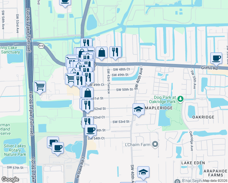 map of restaurants, bars, coffee shops, grocery stores, and more near 4282 Southwest 50th Street in Fort Lauderdale