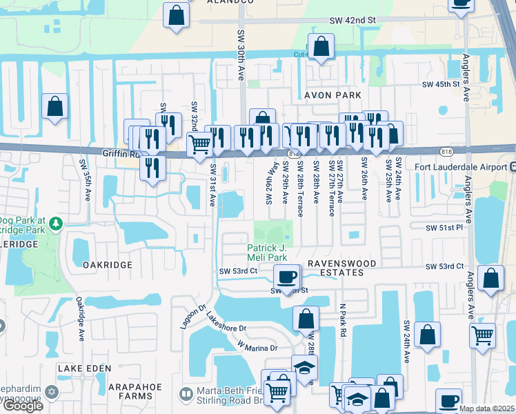 map of restaurants, bars, coffee shops, grocery stores, and more near 5031 Southwest 29th Way in Fort Lauderdale