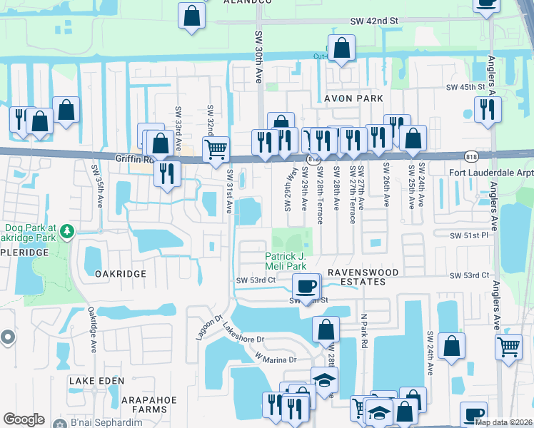 map of restaurants, bars, coffee shops, grocery stores, and more near 5021 Southwest 29th Terrace in Fort Lauderdale