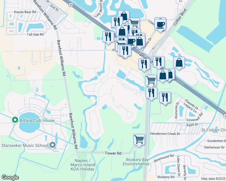 map of restaurants, bars, coffee shops, grocery stores, and more near 18 Cypress View Drive in Naples