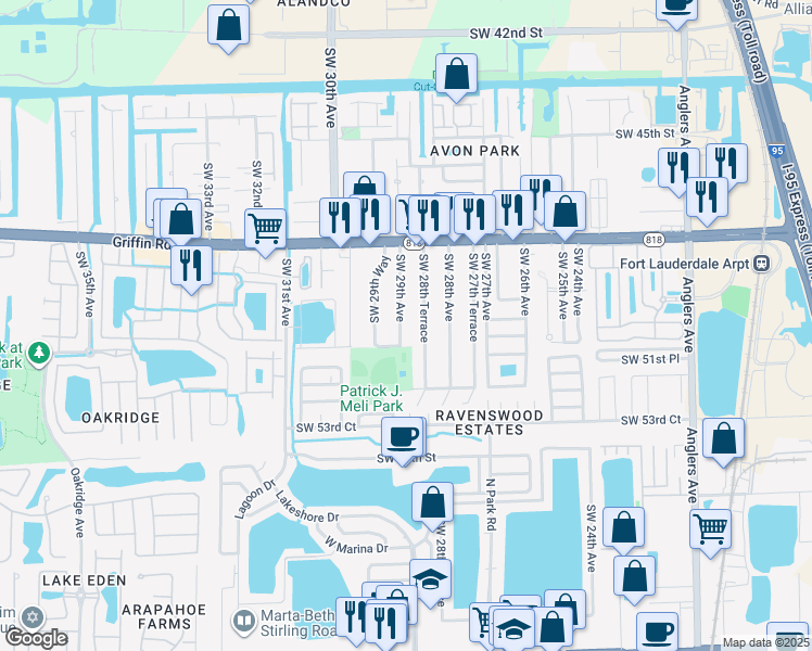 map of restaurants, bars, coffee shops, grocery stores, and more near 5020 Southwest 29th Avenue in Fort Lauderdale