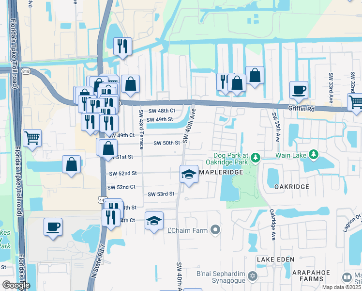 map of restaurants, bars, coffee shops, grocery stores, and more near 4020 Southwest 50th Street in Fort Lauderdale