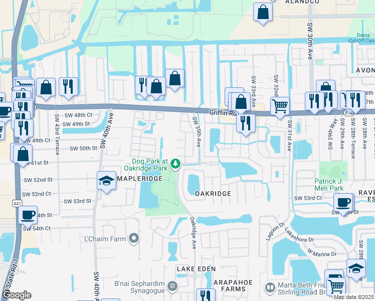 map of restaurants, bars, coffee shops, grocery stores, and more near 5027 Southwest 35th Way in Fort Lauderdale