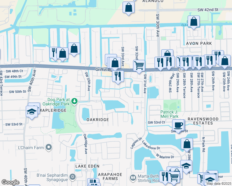 map of restaurants, bars, coffee shops, grocery stores, and more near 5012 Southwest 33rd Avenue in Fort Lauderdale