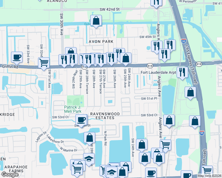 map of restaurants, bars, coffee shops, grocery stores, and more near 5041 Southwest 26th Avenue in Fort Lauderdale