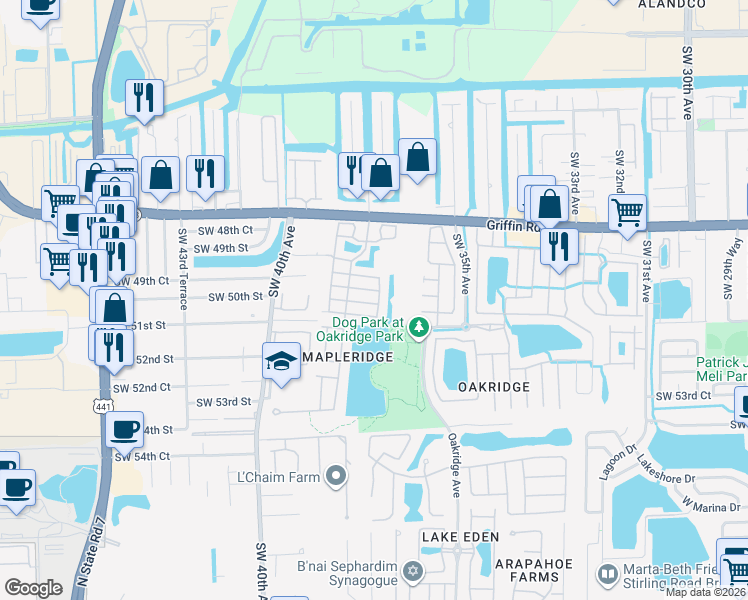 map of restaurants, bars, coffee shops, grocery stores, and more near 3707 Southwest 50th Court in Fort Lauderdale