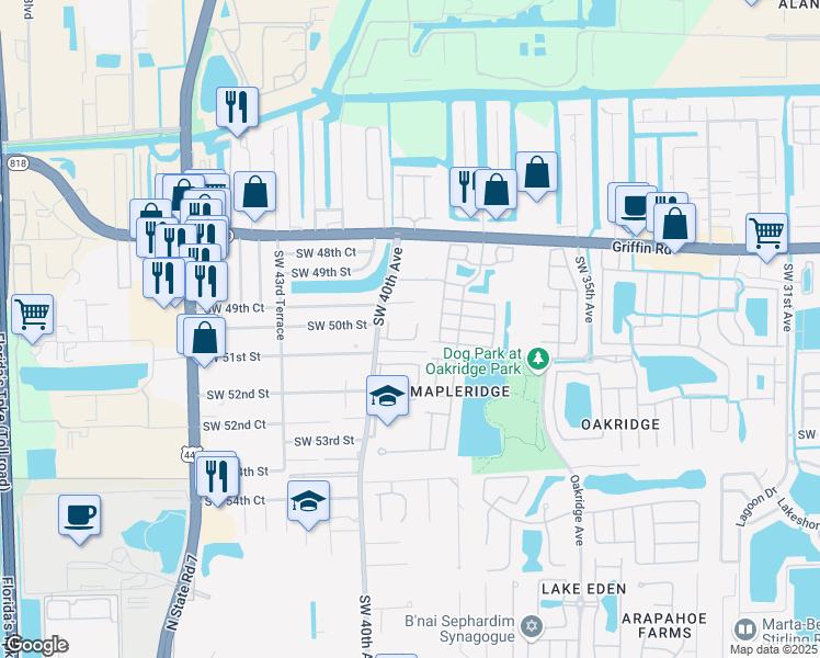 map of restaurants, bars, coffee shops, grocery stores, and more near 5026 Southwest 40th Avenue in Fort Lauderdale