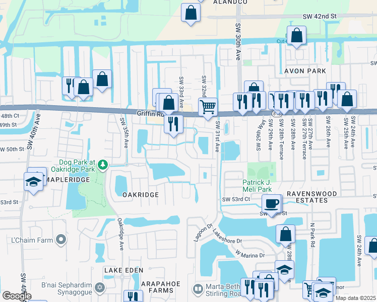 map of restaurants, bars, coffee shops, grocery stores, and more near 4974 Southwest 32nd Terrace in Fort Lauderdale