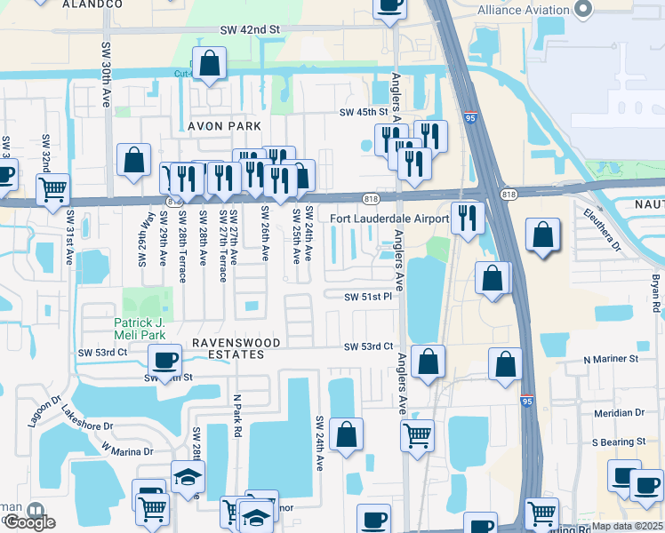 map of restaurants, bars, coffee shops, grocery stores, and more near 2337 Anchor Court in Fort Lauderdale