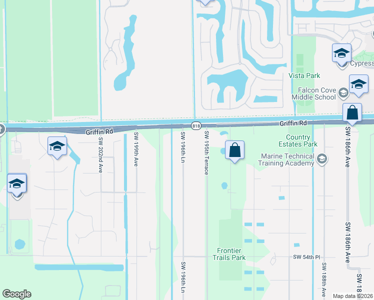 map of restaurants, bars, coffee shops, grocery stores, and more near 4820 Southwest 196th Lane in Southwest Ranches