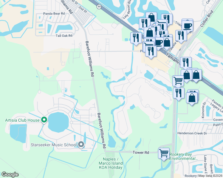map of restaurants, bars, coffee shops, grocery stores, and more near 29 Grey Wing Point in Naples