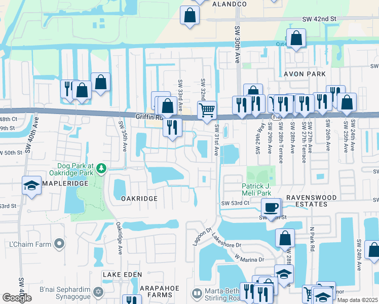 map of restaurants, bars, coffee shops, grocery stores, and more near 4974 Southwest 32nd Terrace in Fort Lauderdale